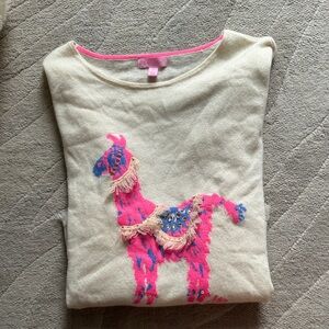 Lilly Pulitzer 100% Cashmere Cream Sweater with Pink and Blue Embellished Llama